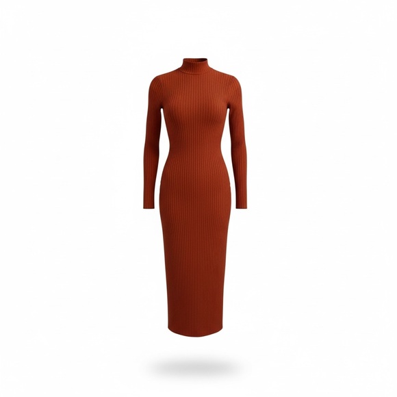 Dresses & Skirts - Elegant Rust Long Sleeve Dress